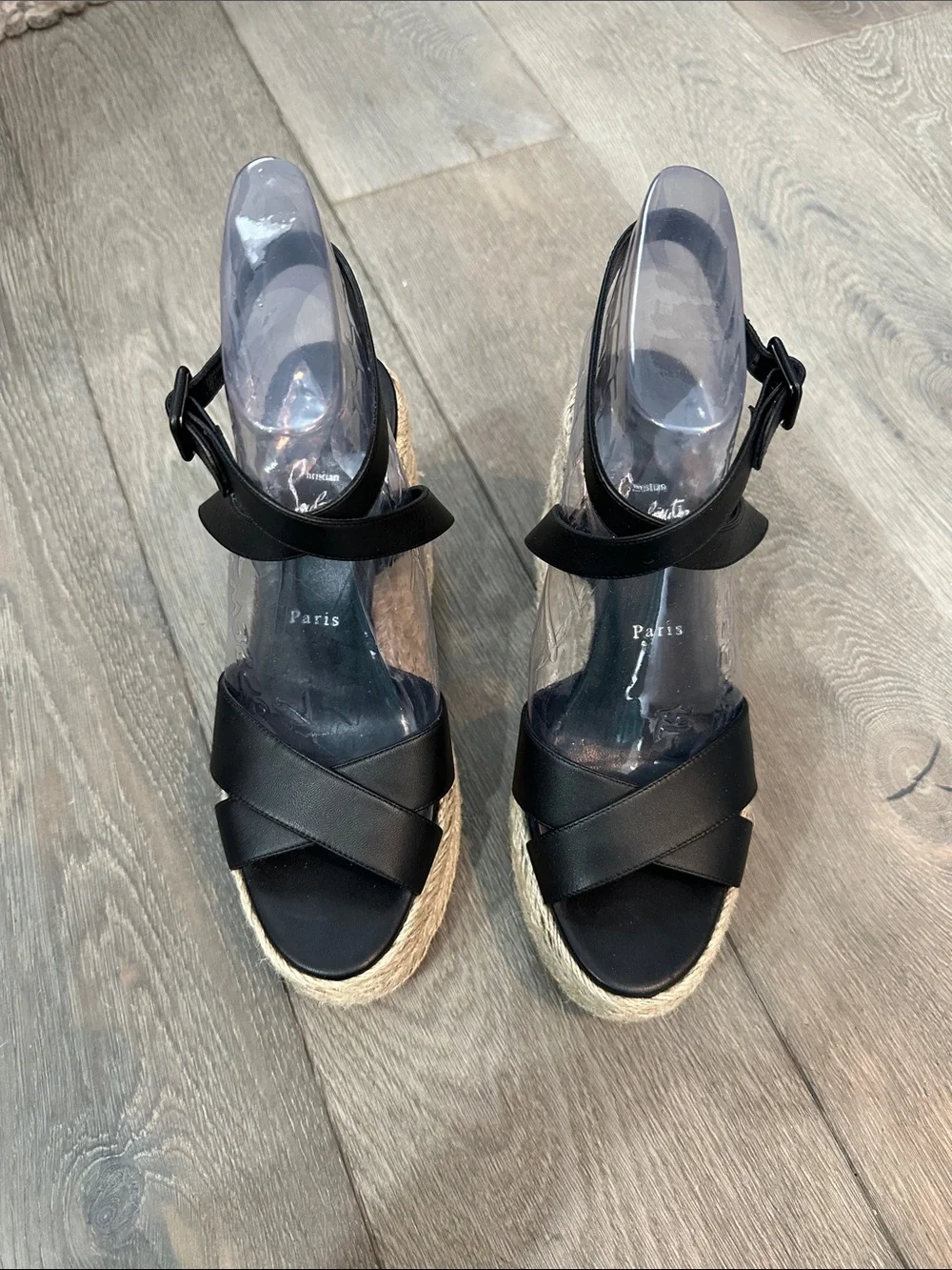 Christian Louboutin Black Leather Wedge Sandals